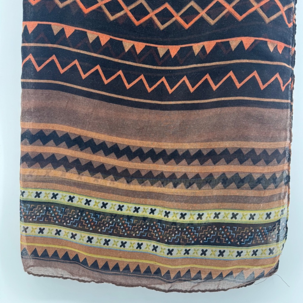Scarf Boho Tribal Geometric Women Brown Rust Orange Lightweight Approx 20x70 - Picture 3 of 4